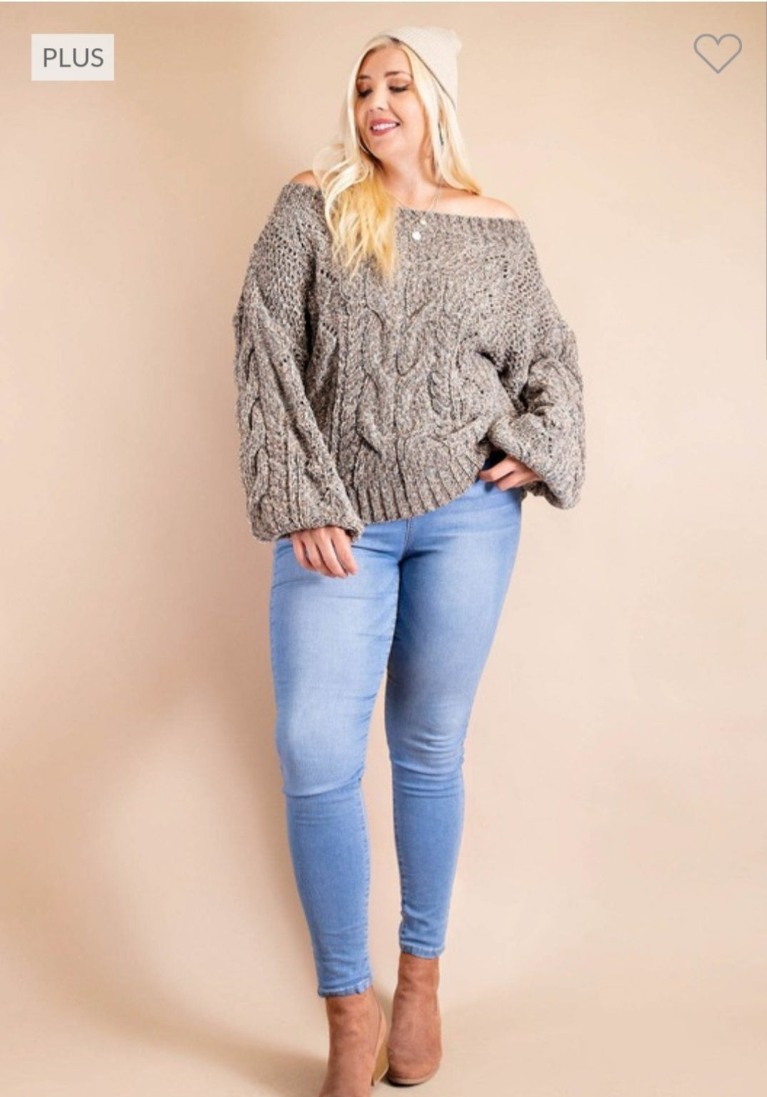 Cable Knit Over The Shoulder Sweater