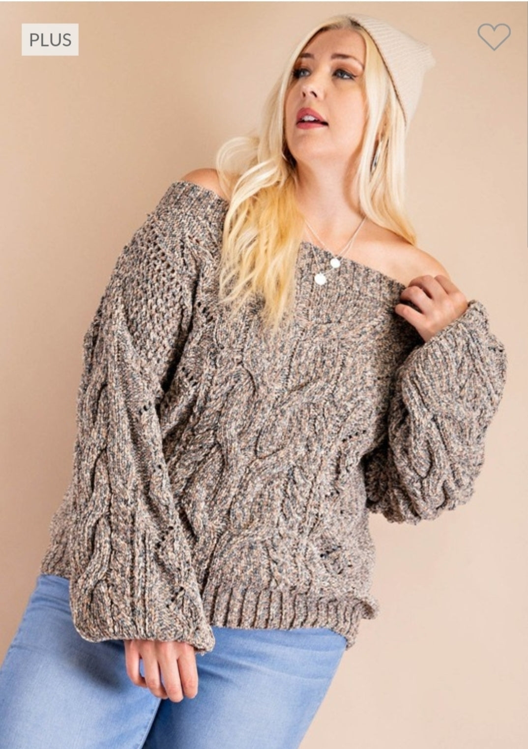 Cable Knit Over The Shoulder Sweater
