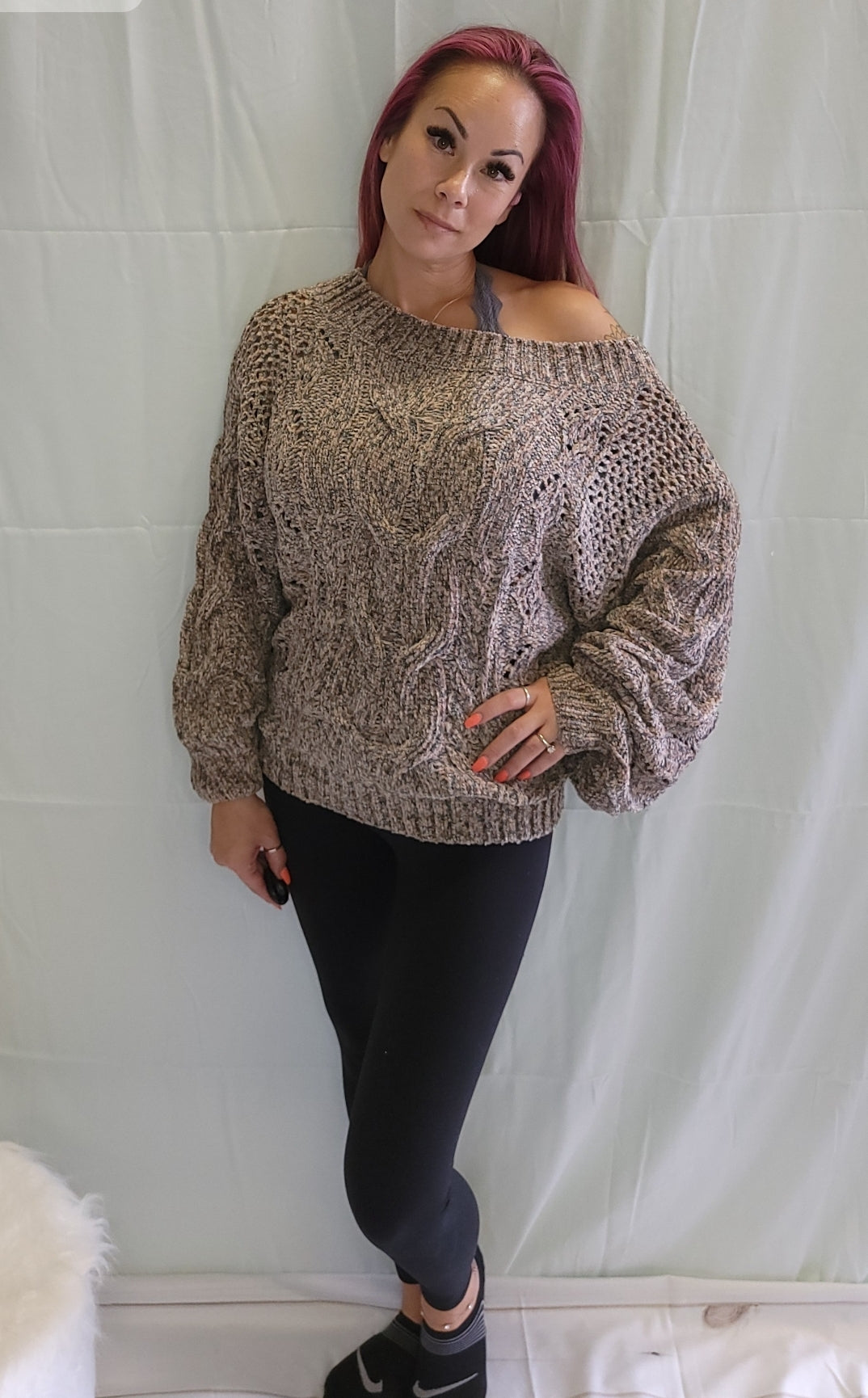 Cable Knit Over The Shoulder Sweater