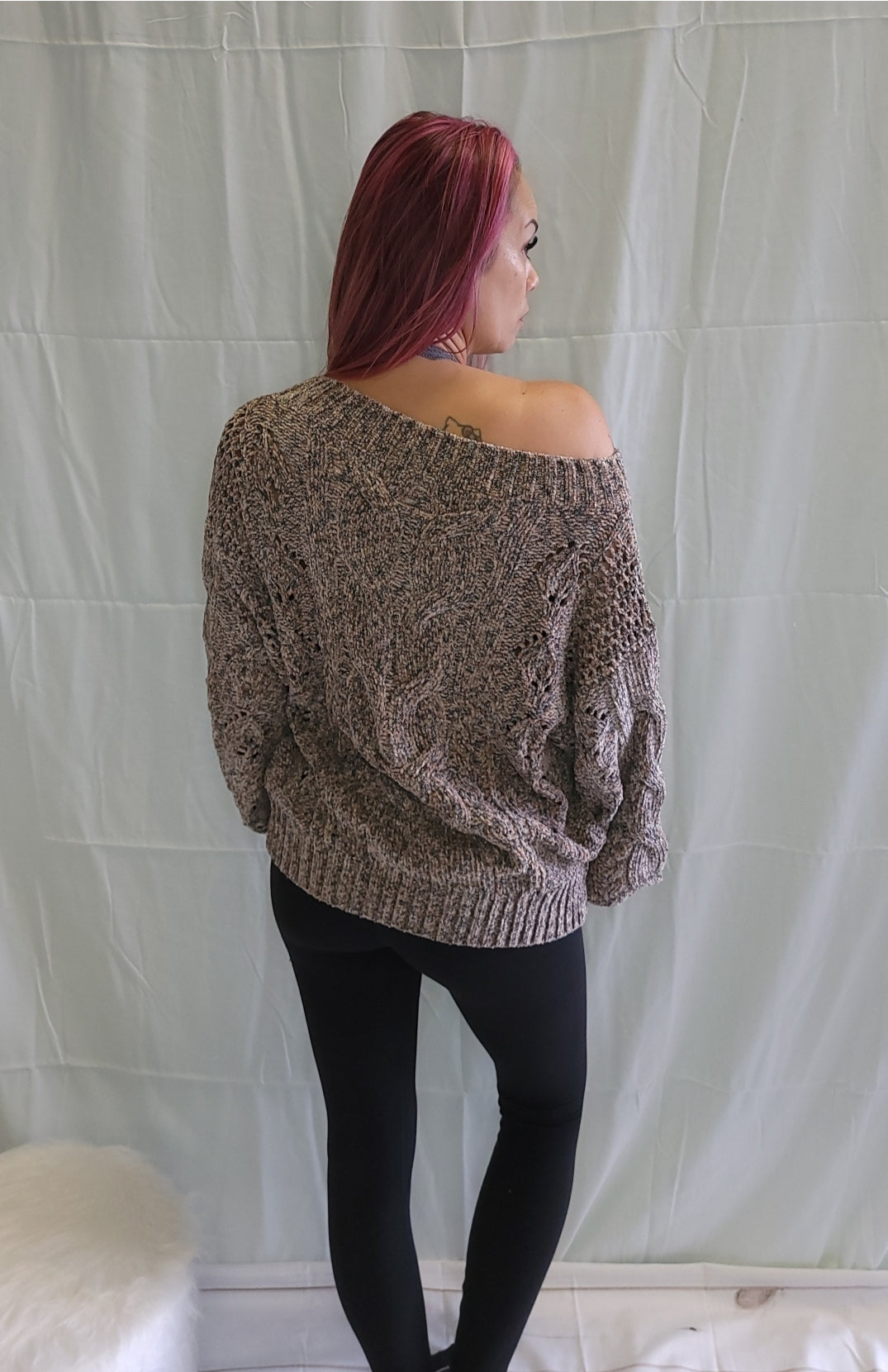 Cable Knit Over The Shoulder Sweater