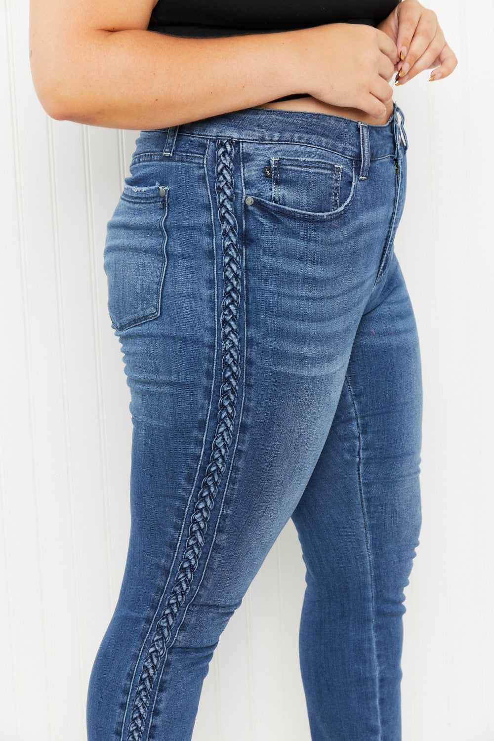 Judy Blue Stevie Mid-Rise Braided Detail Relaxed Jeans