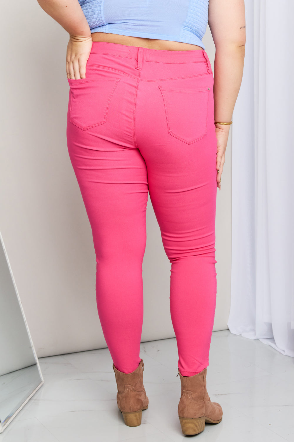 Kate Hyper-Stretch Mid-Rise Skinny Jeans in Fiery Coral