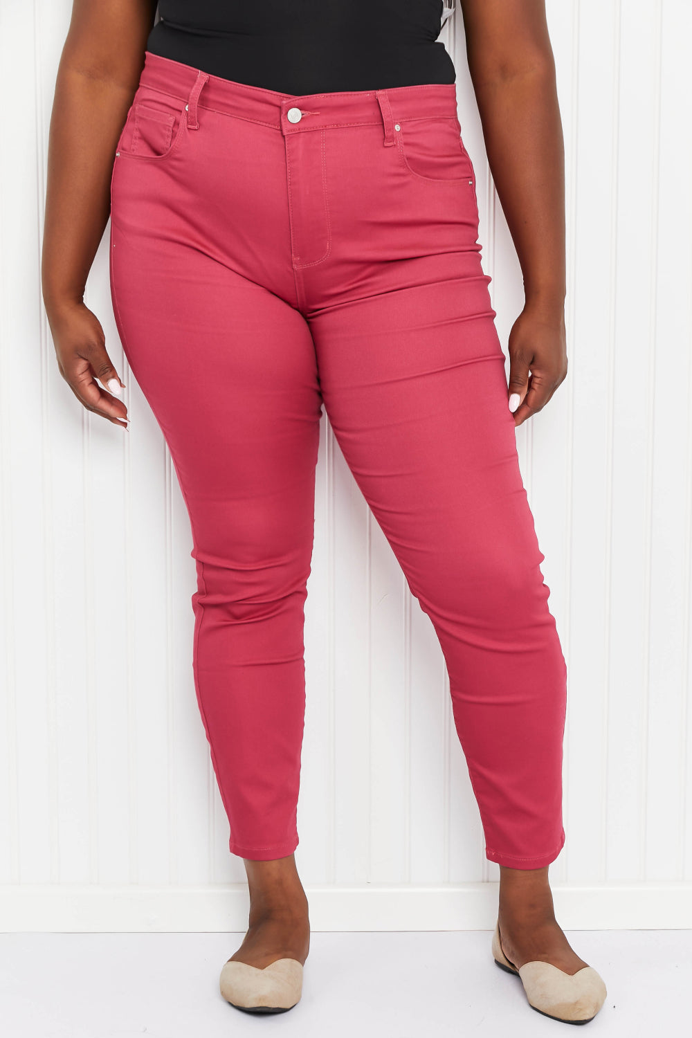 Walk the Line High Rise Skinny Jeans in Rose