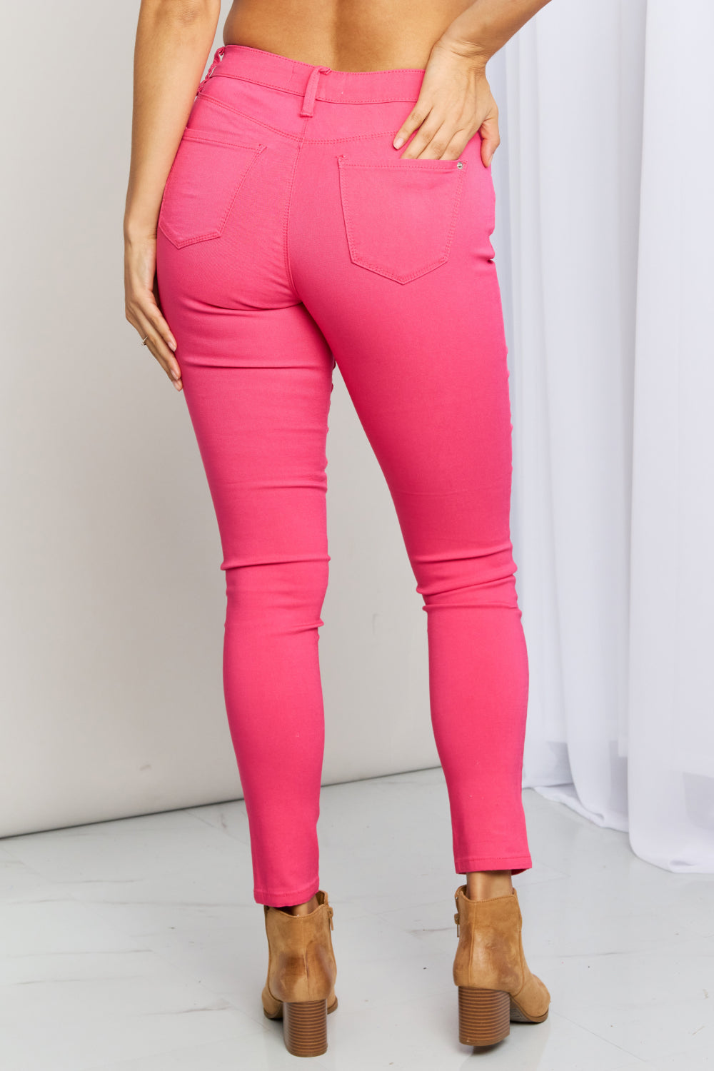 Kate Hyper-Stretch Mid-Rise Skinny Jeans in Fiery Coral