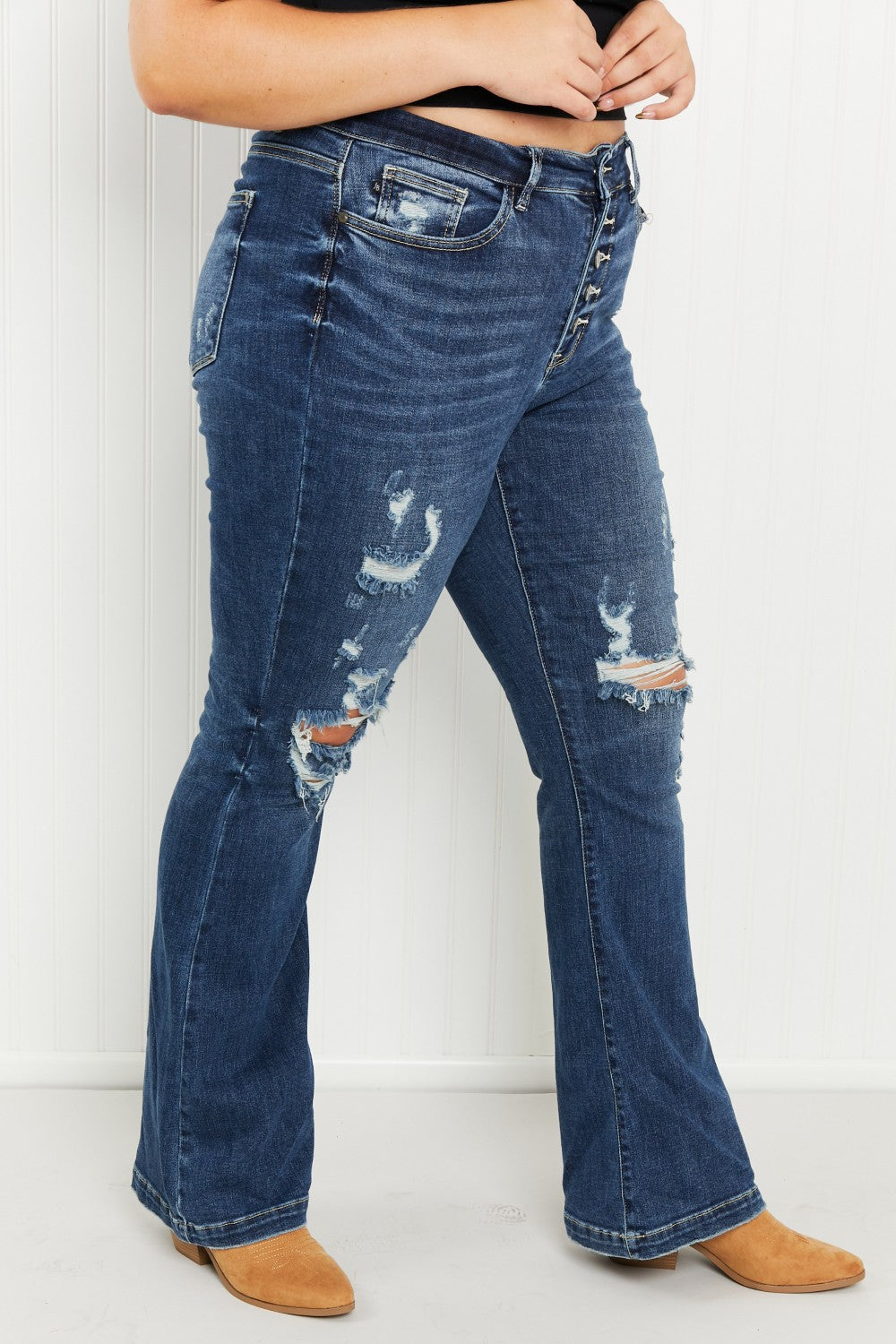 Judy Blue Ophelia Mid-Rise Destroyed Flare Jeans