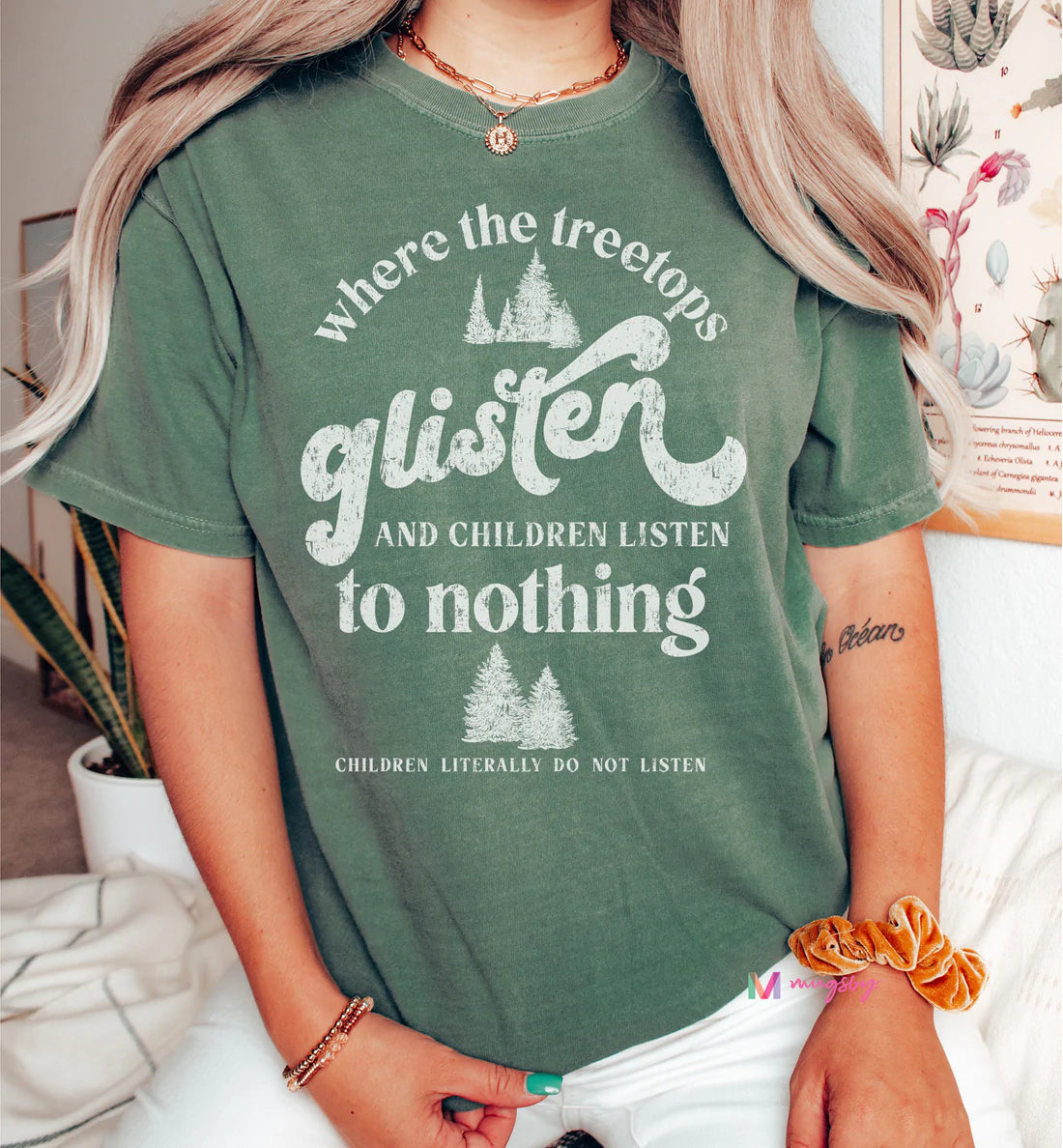 PREORDER: Where the Treetops Glisten Tee in Light Green